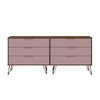 Manhattan Comfort Rockefeller 6-Drawer Double Low Dresser in Nature and Rose Pink 155GMC6